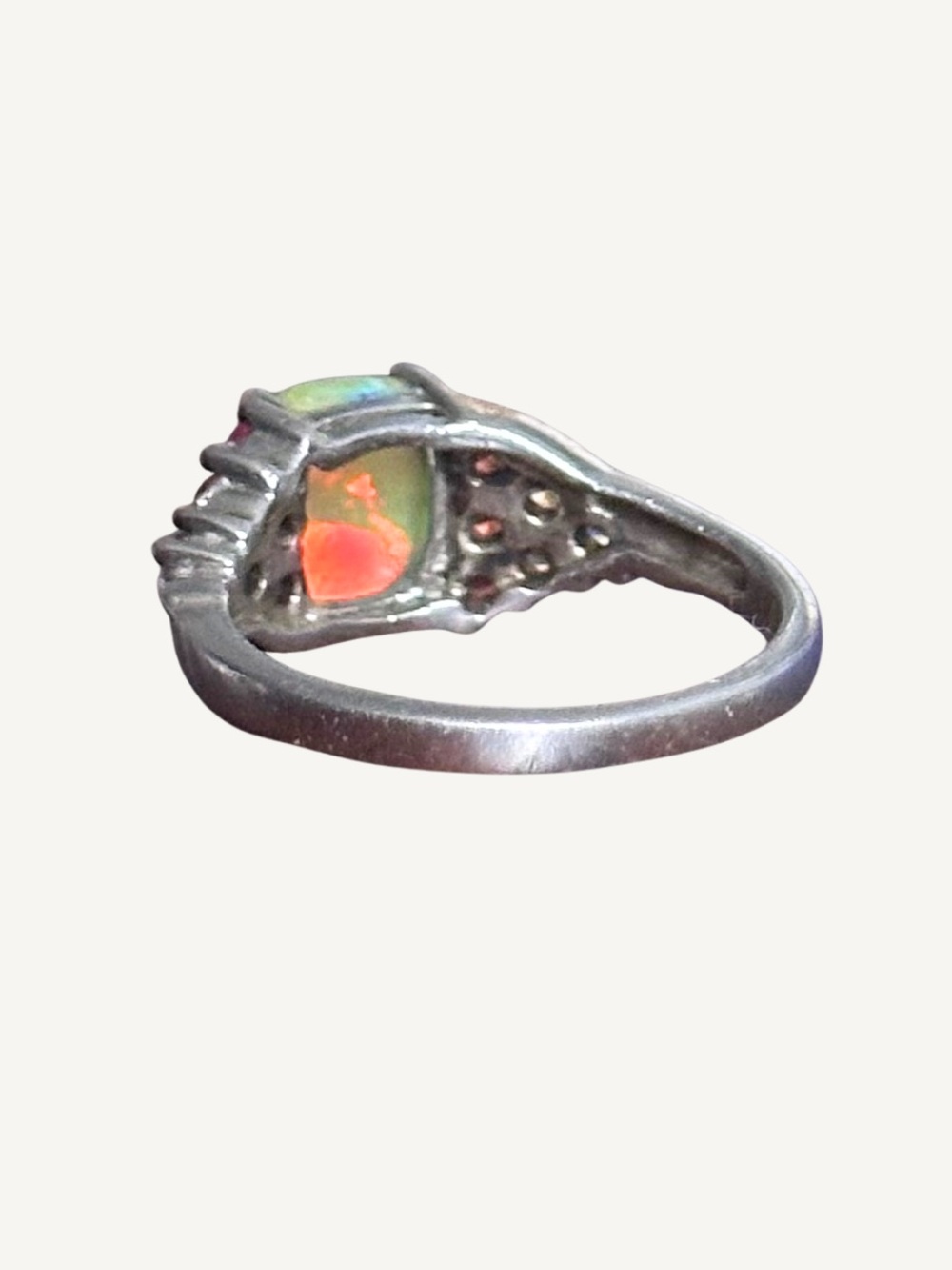 Natural Ethiopian Opal Sterling Silver Ring KHR 925 India Size 6 Fire Opal Pave - Picture 4 of 9